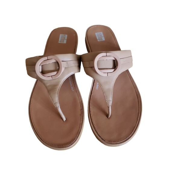 FitFlop Gracie Rubber-Circlet Leather Toe-Post Women's Sandals Size 10 NEW - Picture 1 of 11